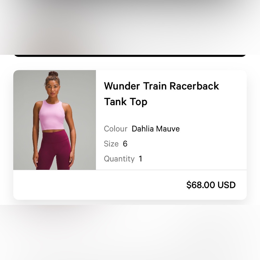 Lululemon Wonder Train tank top - size 6 - NWOT